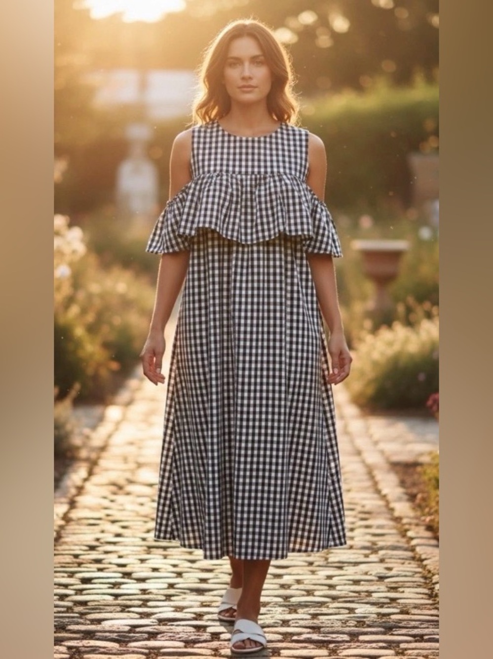 Style Envy Dress Small Blue
Gingham Ruffle Coastal Cottage Cold Shoulder size M